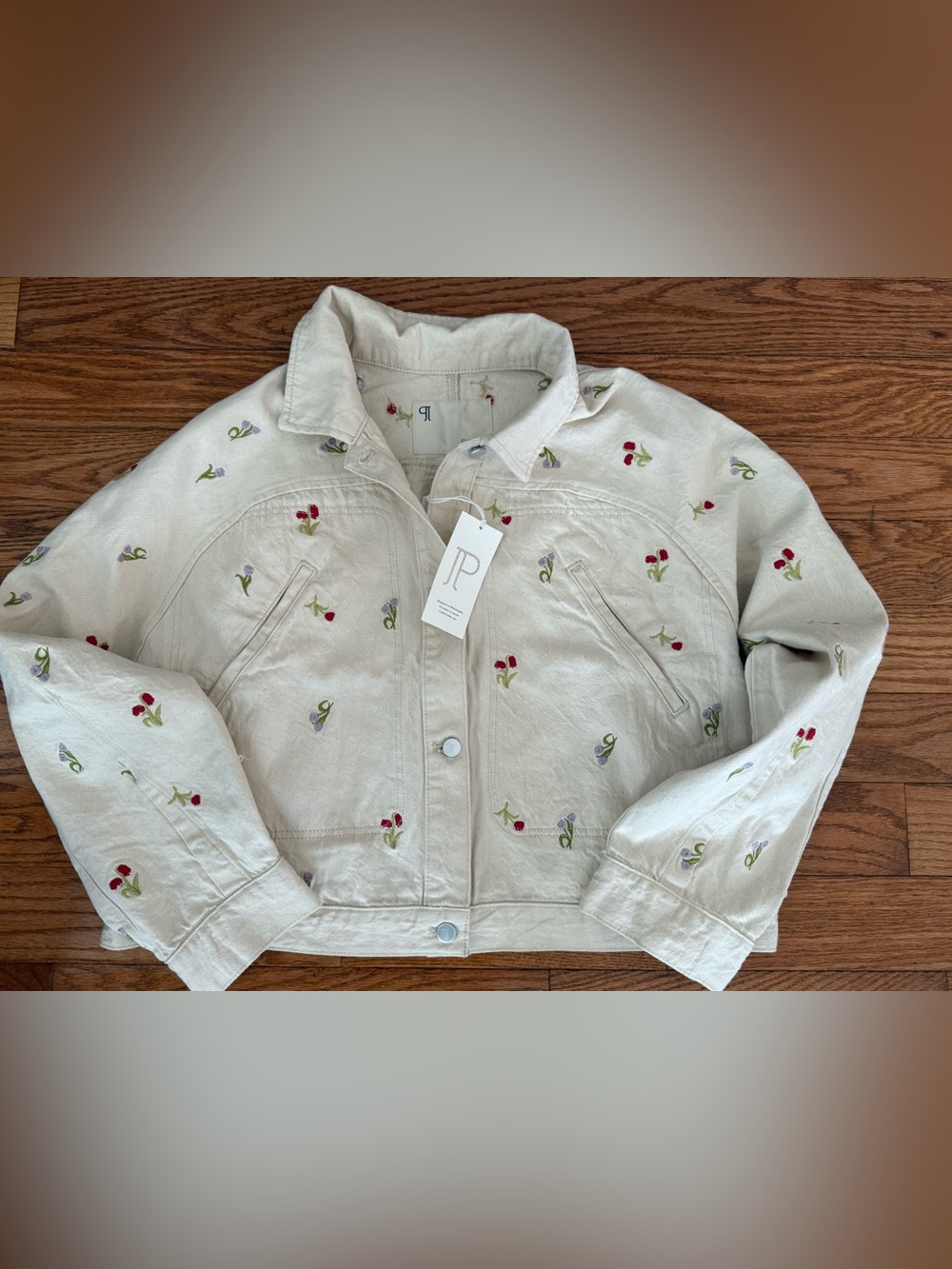 NWT Anthropologie Pilcro Tulip Print Cropped Jacket Size XL 100% Cotton - Picture 2 of 8